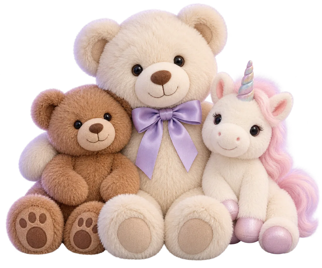 Three SoftHaven plush companions gathered together