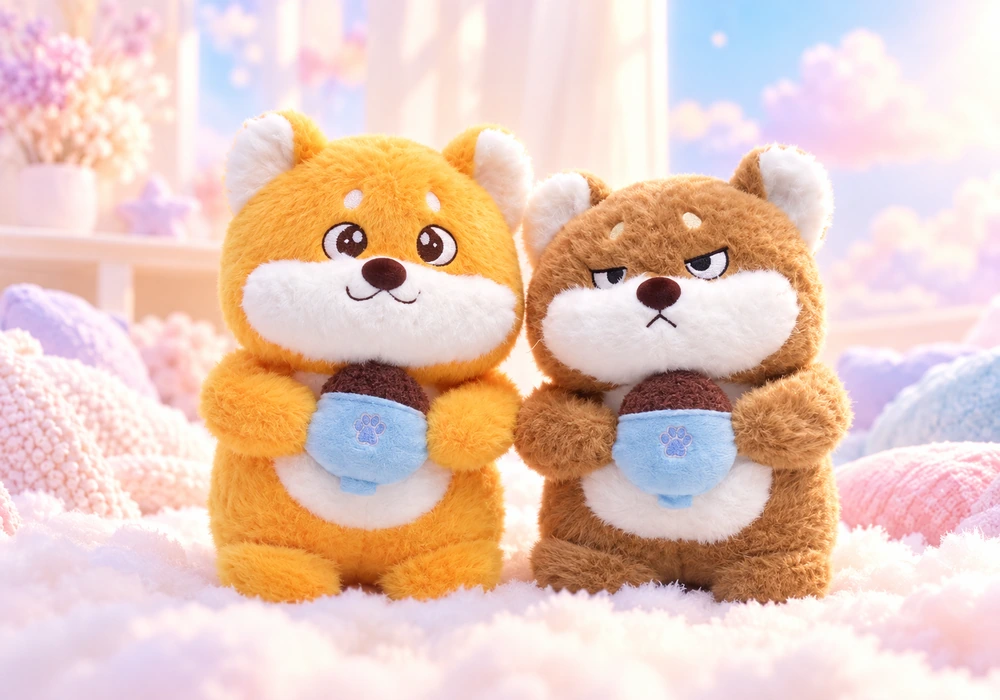 Two soft plush companions sitting together
